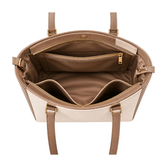 Trendy Tote Two-Tone Executive Shopper | Elegant Beige Women's Work Tote