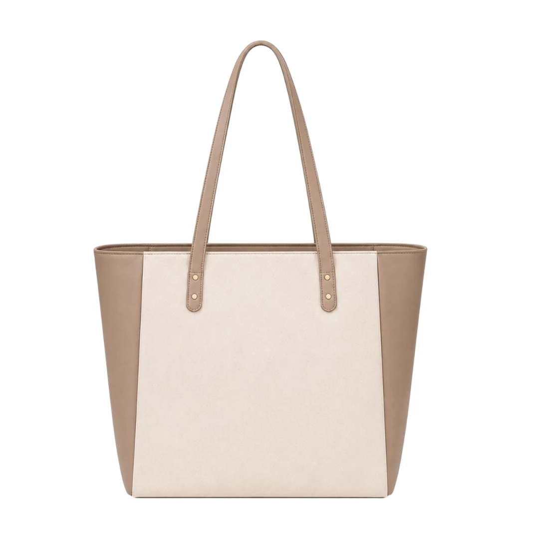 Trendy Tote Two-Tone Executive Shopper | Elegant Beige Women's Work Tote