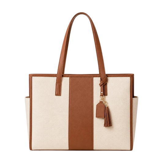 Trendy Tote Beige Canvas Luxe Shopper Bag | Elegant Women's Tote