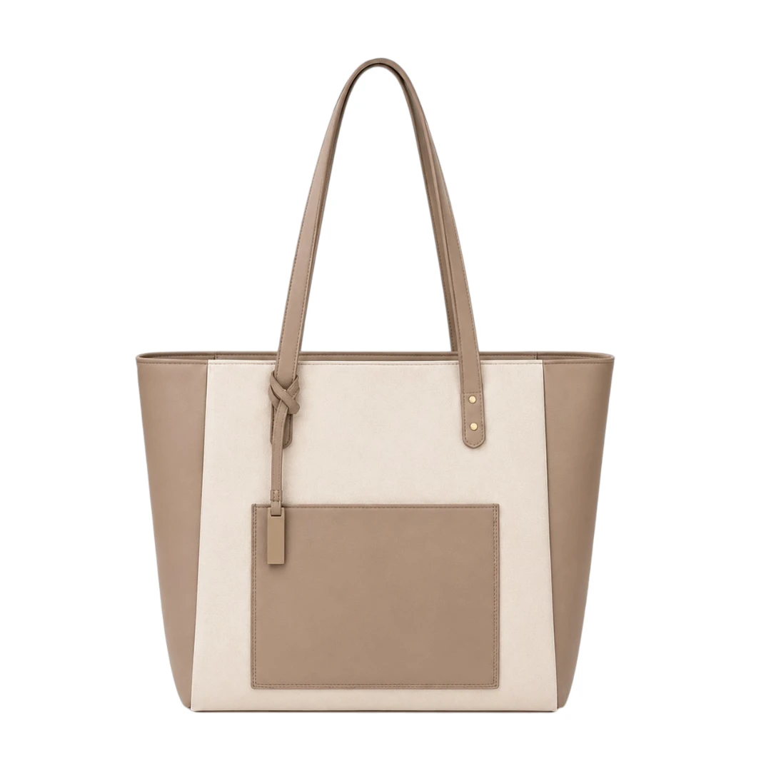 Trendy Tote Two-Tone Executive Shopper | Elegant Beige Women's Work Tote
