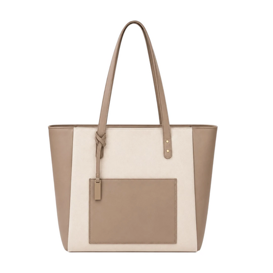 Trendy Tote Two-Tone Executive Shopper | Elegant Beige Women's Work Tote
