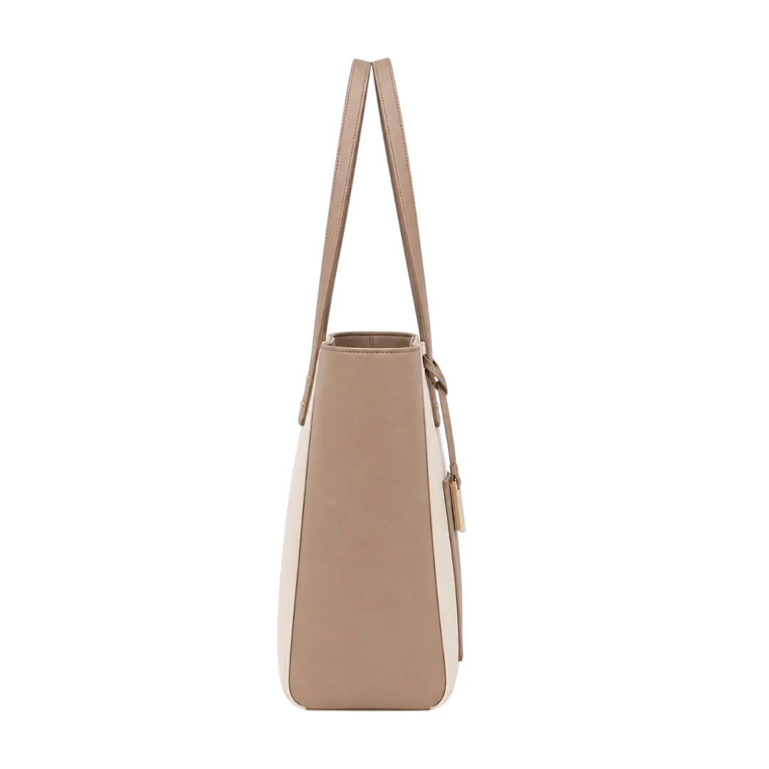 Trendy Tote Two-Tone Executive Shopper | Elegant Beige Women's Work Tote